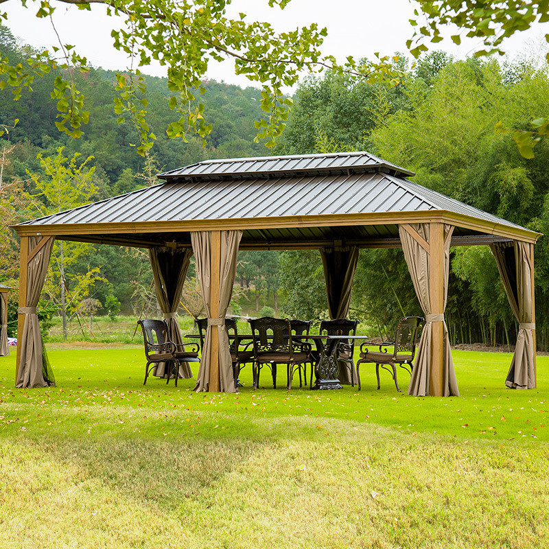 Outdoor Hardtop Gazebo Metal Hardtop Patio Gazebo With Curtain And Netting
