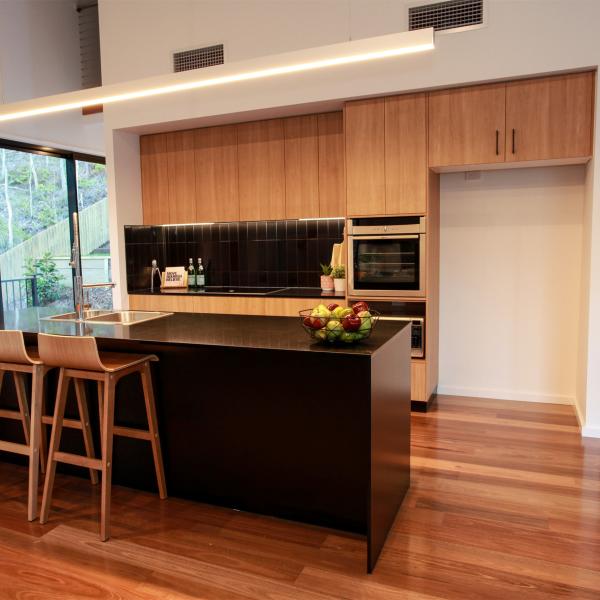 Black Color Melamine Complete Kitchen Cabinet Wood Texture