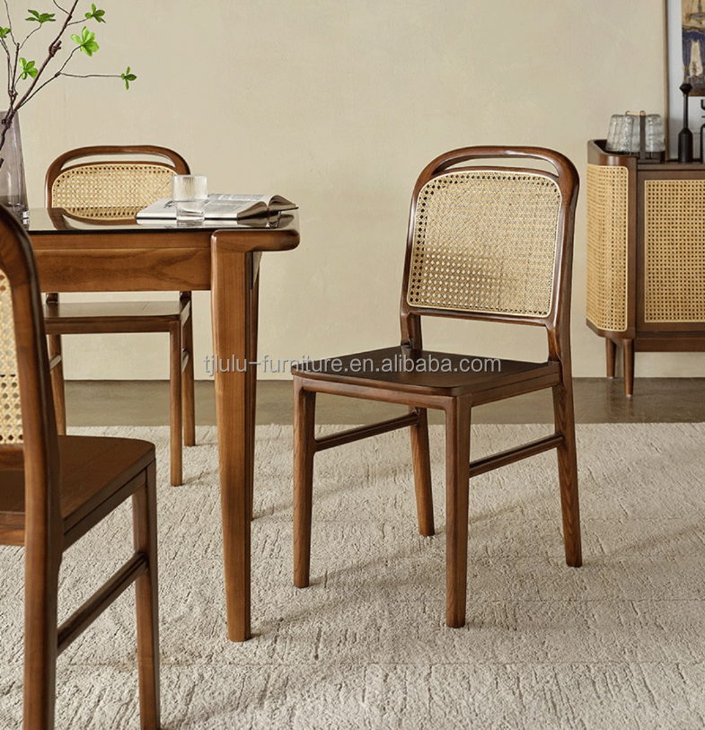 Living Room Furniture Finish Nitrolacquer Solid Wood Dining Chair for Rattan Leisure Design