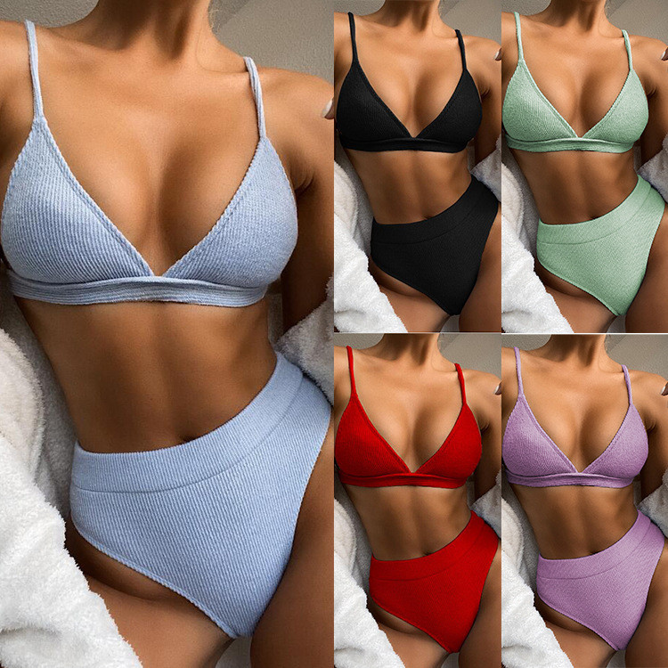 Polyester Fabric Hot Women Bikinis Big Cup Sexy Bikinis At The Beach High Waist Slim