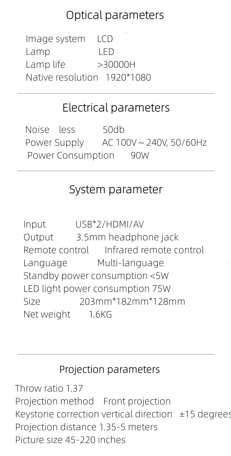 White 90W T10 1080P Full HD LED Projector 1920*1080 Native Resolution