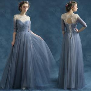 China Off The Shoulder Bra Neck Lace Up Gray Purple Elegant Evening Dresses TSJY041 factory