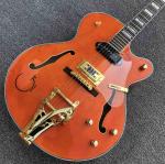 Top quality G Orange Electric Jazz guitar,Gold Bigsby bridge,Factory Hollow Body