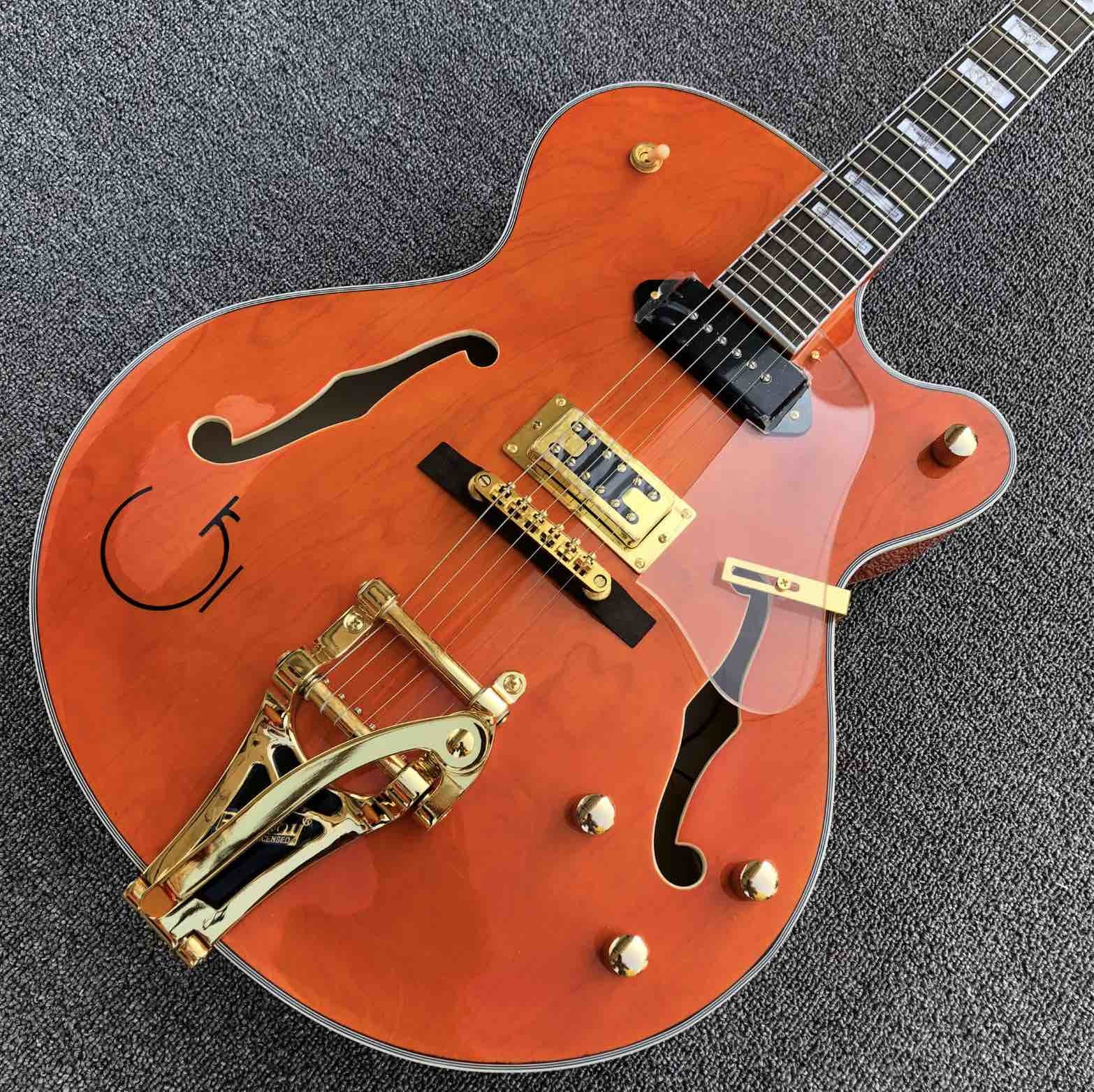 Top quality G Orange Electric Jazz guitar,Gold Bigsby bridge,Factory Hollow Body Electric Guitar