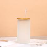 Sublimation Glass Cans Blanks Frosted 18 OZ With Bamboo Lid And Clear Glass