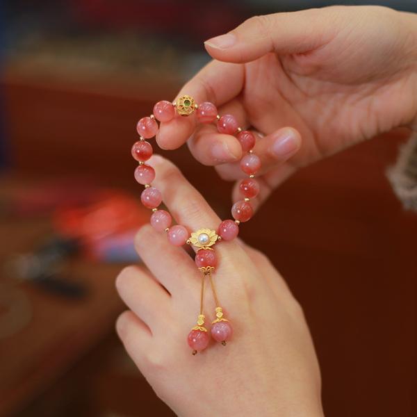 Pink Agate Lucky Beads Bracelet Wholesale Natural Sakura Agate Bracelet Energy