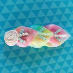 Customized Colorful Sheer Fabric Flowers With Beads Garment Craft For Lady's
