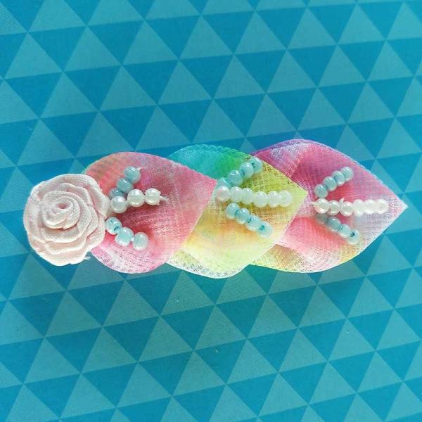 Customized Colorful Sheer Fabric Flowers With Beads Garment Craft For Lady's