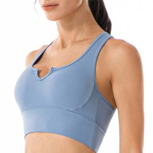 China Women V Neck Nylon Sports Bras With Removable Pads Quick Drying factory