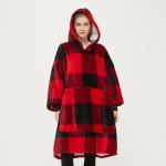 Customizable Plaid Hooded Blanket Oversized Sherpa Hoodie Blanket Unisex