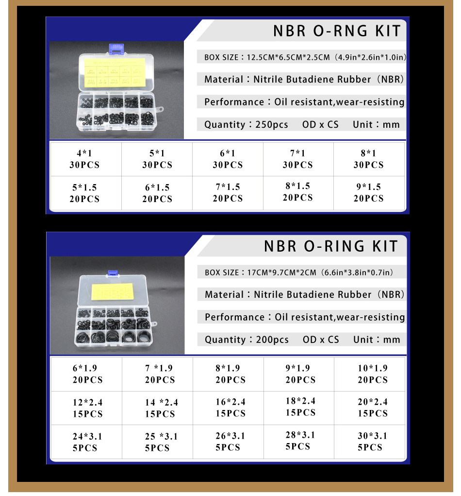Boxed Nitrile Silicone Rubber O Ring NBR Repair Kit O-Ring Kit