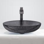 Transparent Black Glass Vessel Basins With Pop Up Drain 1.77 Inch Size Bathroom