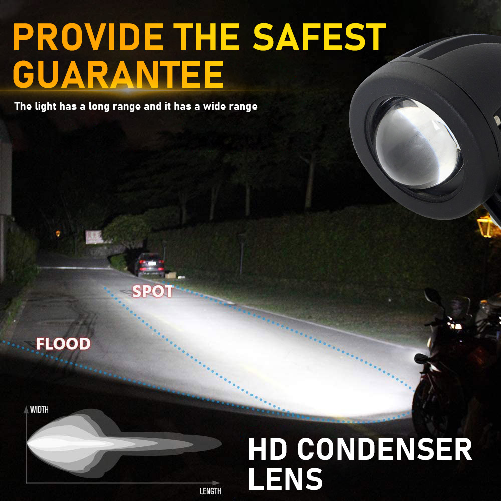 10W 80V Aluminum White Yellow Flash LED Lamp Motorcycle Spotlight