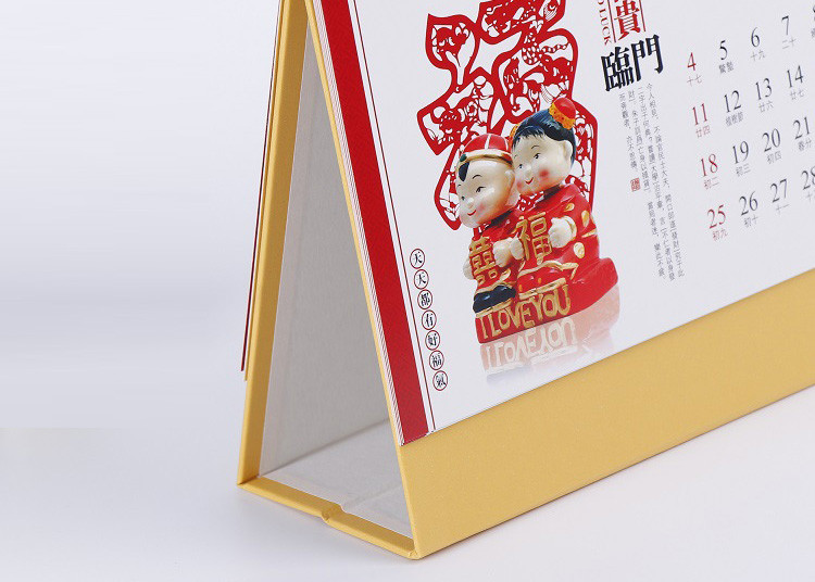 Cute Classic Spiral Desk Calendar Art Paper Material And Gold Hot Foil Stamp