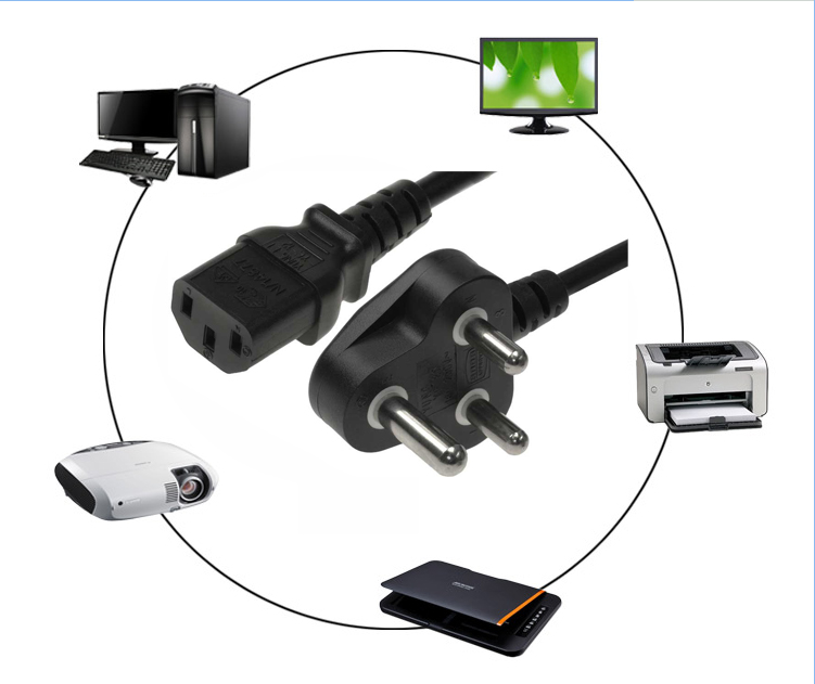 Pvc Jacketed Electrical Power Cord Laptop India Plug Black 6feet