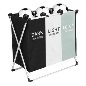 China Waterproof Sturdy Collapsible Laundry Hamper With Triple Baskets Reusable on sale