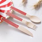 Red Stripe Cutlery Disposable Biodegradable Wooden Tableware Utensils