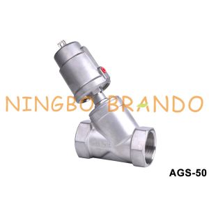 China 2'' DN50 Pneumatic Threaded Angle Seat Piston Valve SS304 on sale