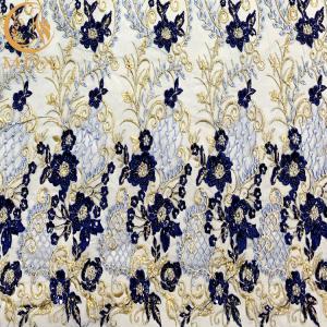 China ODM Blue 3D Embroidery Applique Lace Fabric For Fashion Show Dresses factory