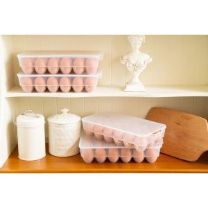 Clear Plastic Egg Holder For Refrigerator, Stackable Egg Storage Trays With Lid