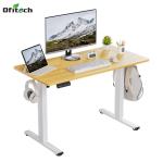 Height Adjustable Rolling Cart with Lockable Wheels Wooden Grain Mobile Laptop