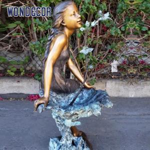 China Customized Garden Decoration Life Size Bronze Statue Of A Girl Sitting On Waves factory