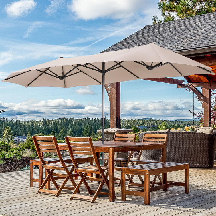 AJUNION 15ft Double Sided Waterproof Rectangle Parasol with Fade Resistant Canopy