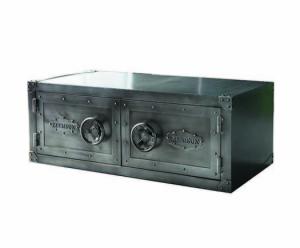 China 2 Door Industrial Iron Metal Distressed TV Stand End Table With Wheels factory