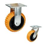 Orange 125mm PU Heavy Duty Casters With Brakes For Trolleys