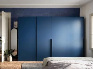 China Modern PET Navy Blue Wardrobe Customized Sliding Door Closet factory