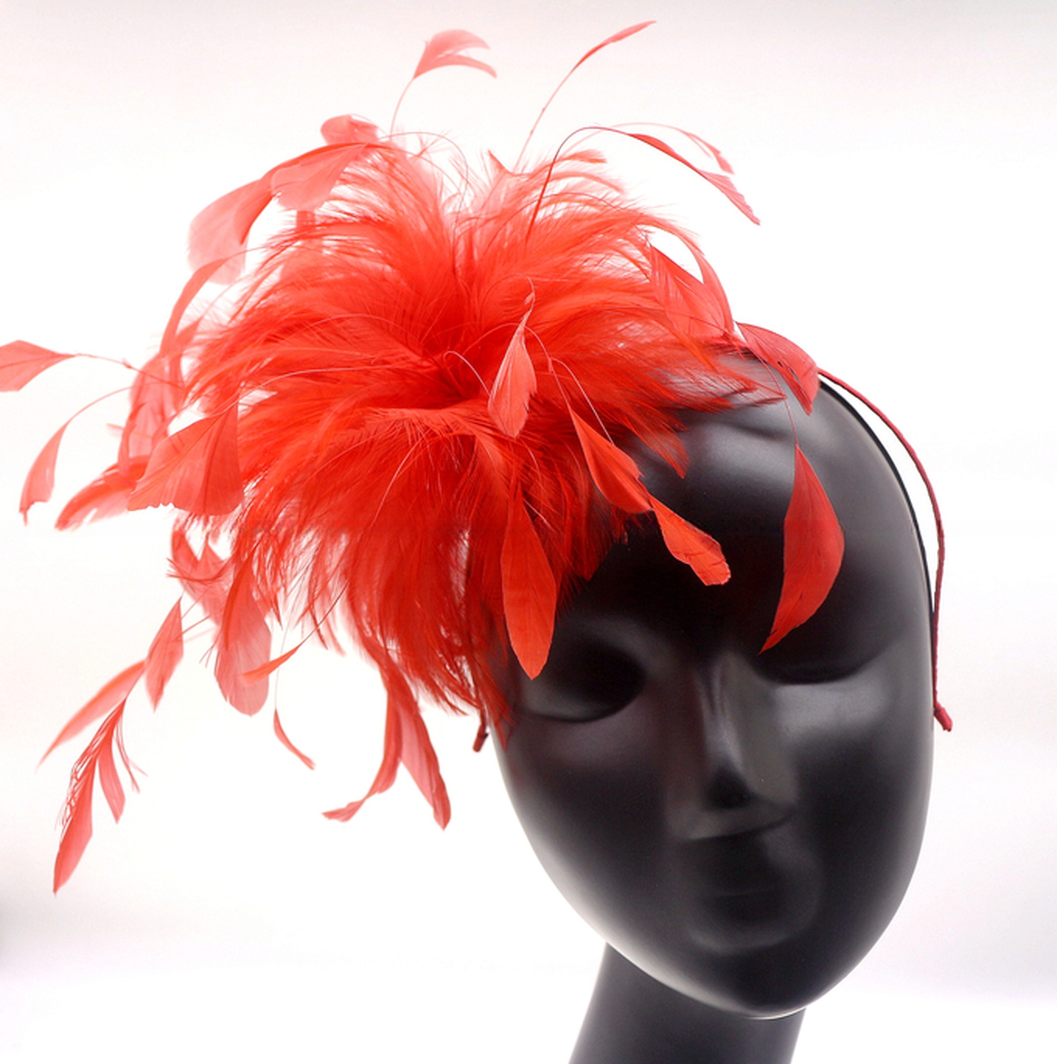 15*30cm Event Party Red Stripped Coque Feather Flower Mount with Wire Accessory