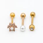 Faux Pearl Cartilage Piercing Earrings 18G 8mm Rose Gold Ear Stud