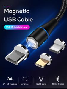 China LED 3 In 1 5V 3A 9V Magnetic Lightning Charging Cable factory