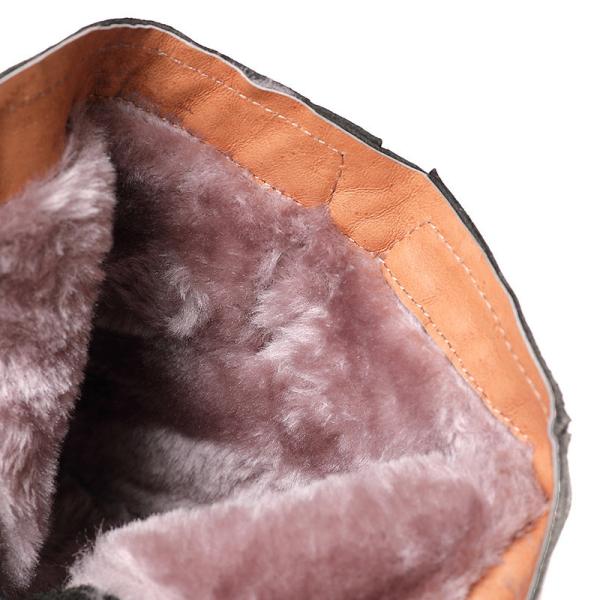 S040 Round toe retro leather women's boots fluffy flat wedge heel literary fan