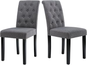 China Button Tufted Upholstered Kitchen Chairs Fabric Dining Room With Solid Wood Legs factory
