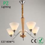 3/5/8 arms wooden pendant lamp glass shade chrome lighting CE/ROHS made in China