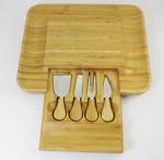 4PCS Bamboo Cheese Knife Set In Wooden Bamboo Slide-Out Drawer Cutting Board