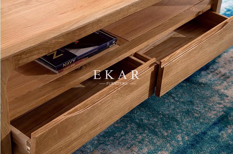 Solid Oak Wood 2 Drawers Sofa Table Center Table