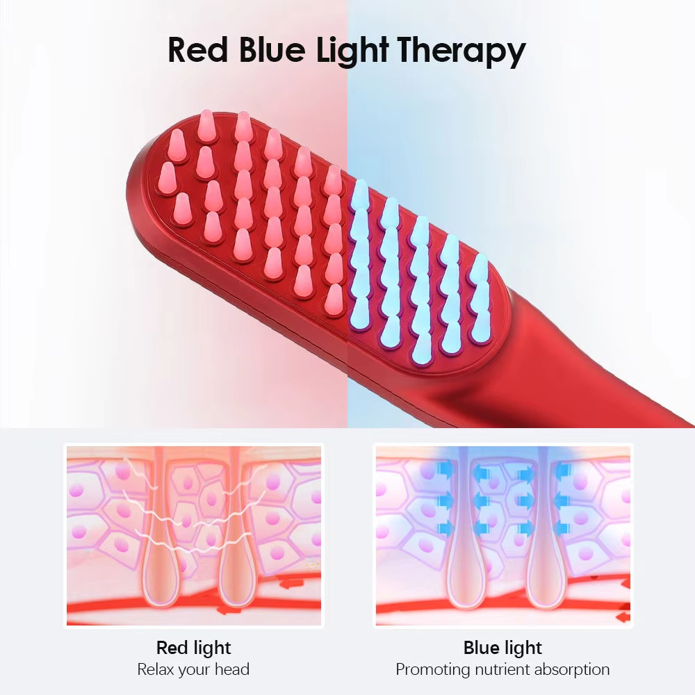 Hair Growth Treatment Scalp Oil Applicator Vibration Electric Scalp Massager Brush Anti Hair Loss Red Blue Light Therapy