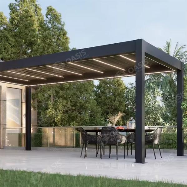 China Cover Easy Outdoor Yard Factory Awnings Event Rainproof Electric Adjustable Motorized  Aluminum Pergola For Mansions factory