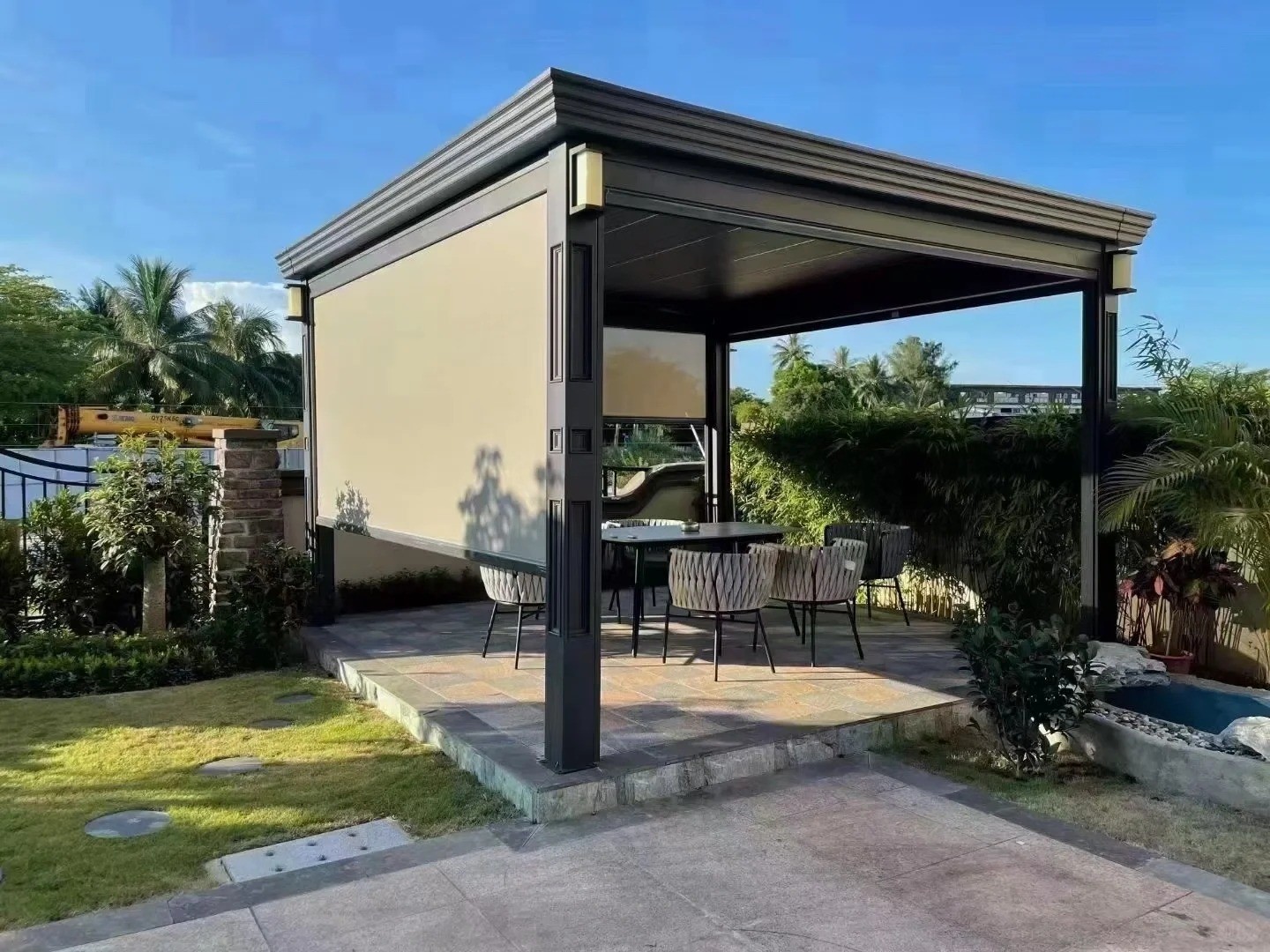 Louvered Pergola Double Aluminum Louvers Patio Pergola With Retractable Canopy