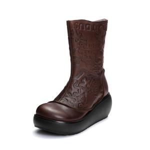 China S089 New Martin boots retro original handmade leather velvet mid-tube platform women's boots factory