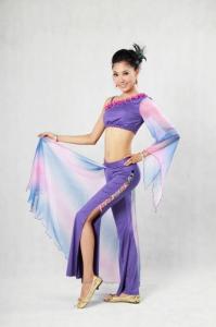 China 2 Pcs Purple Belly Dancing Clothes Diagonal Neckline Bra Leotard Long Dress Pants factory