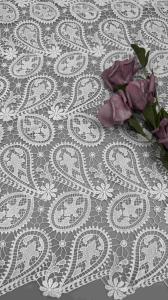 China 100% Poly Off White Cashew High Quality Chemical Embroidered Lace Fabric For Women Clothing factory