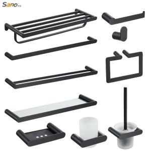 China Hotel Bathroom Hardware Sets Black Wall Mounted Polished Mirror factory