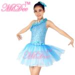 Diagonal Neckline Glitter Floral Tutu Dress Blue Little Girls Dance Clothes