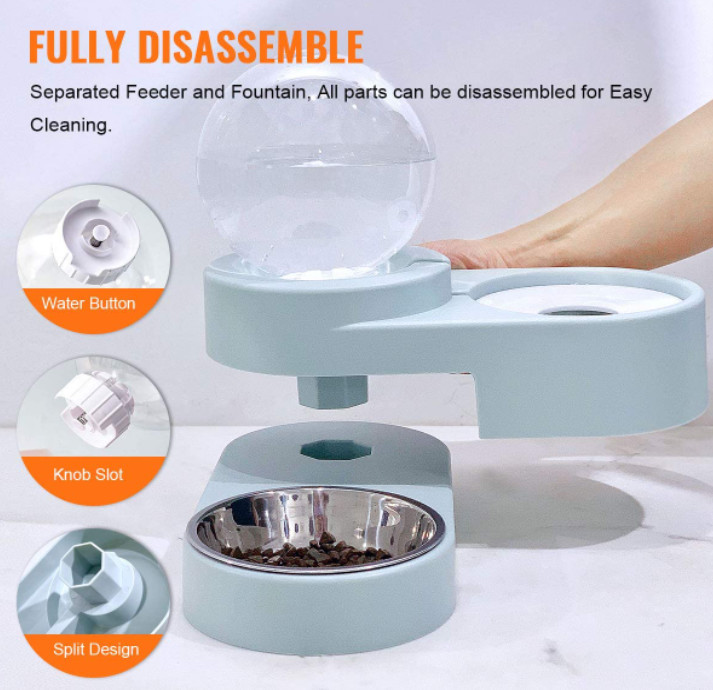 2 In 1 Ceramic Pet Feeder Bowls Cat Water Dispenser 1.8L Automatic Water Refilling