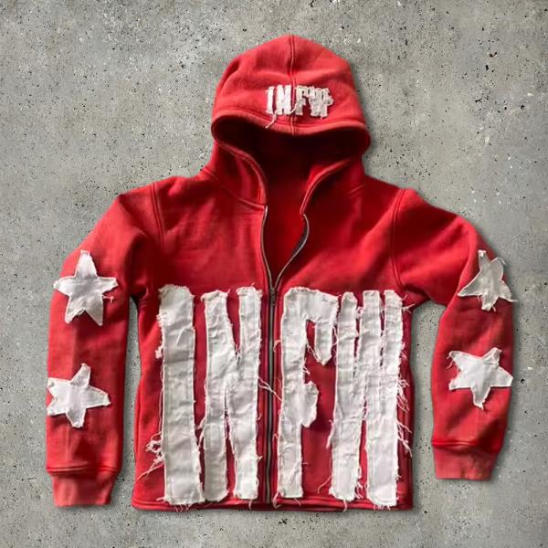 Men 500gsm Cotton Distressed Custom Embroidered Zip Up Hoodies Zip Up Acid Wash