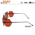 Hot Sale Mirrored red rectangle Metal Sunglasses , UV 400 protection lens