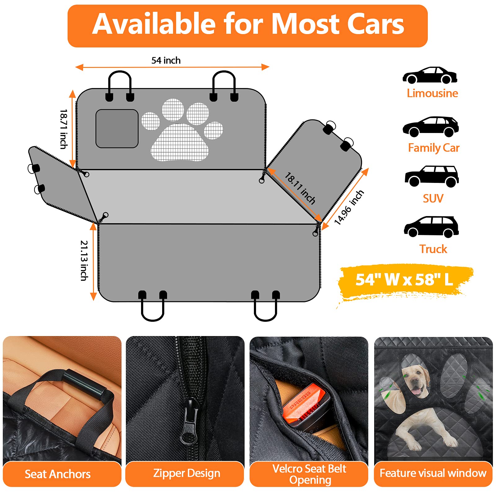 Pet Travel Waterproof Hammock Cars Mat Belt Protector Dog Car Back Seat Cover Large Pets